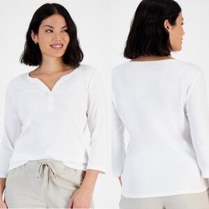 Style & Co Lightweight Cotton V-Neck 3/4 Sleeve Henley Tee Size XL Classic Basic
